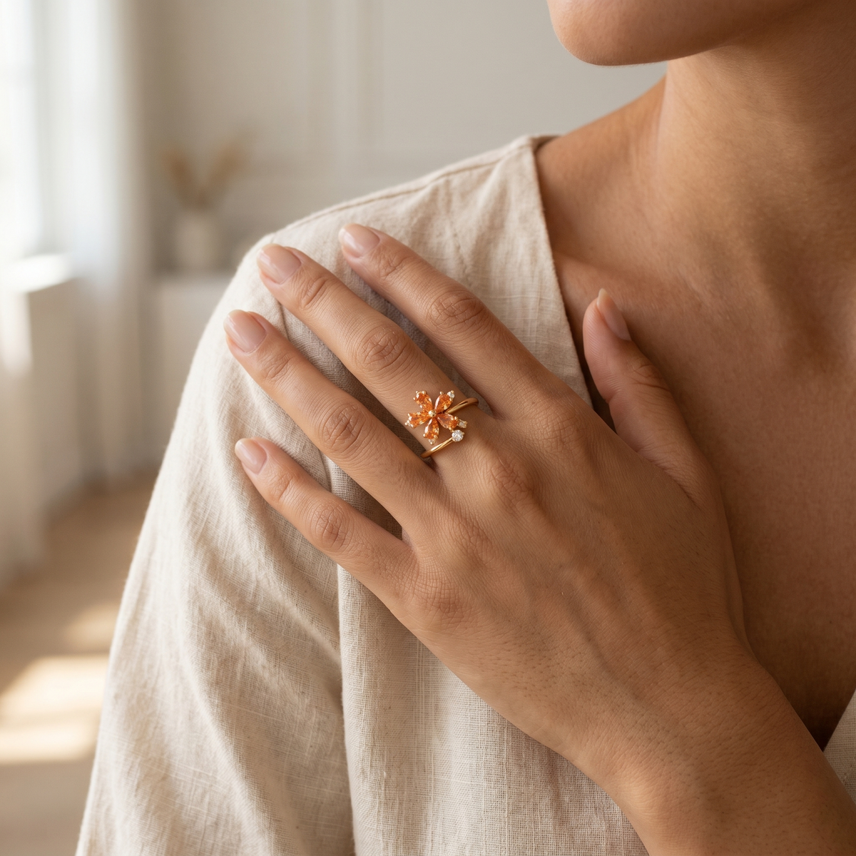 Amber Blossom Ring