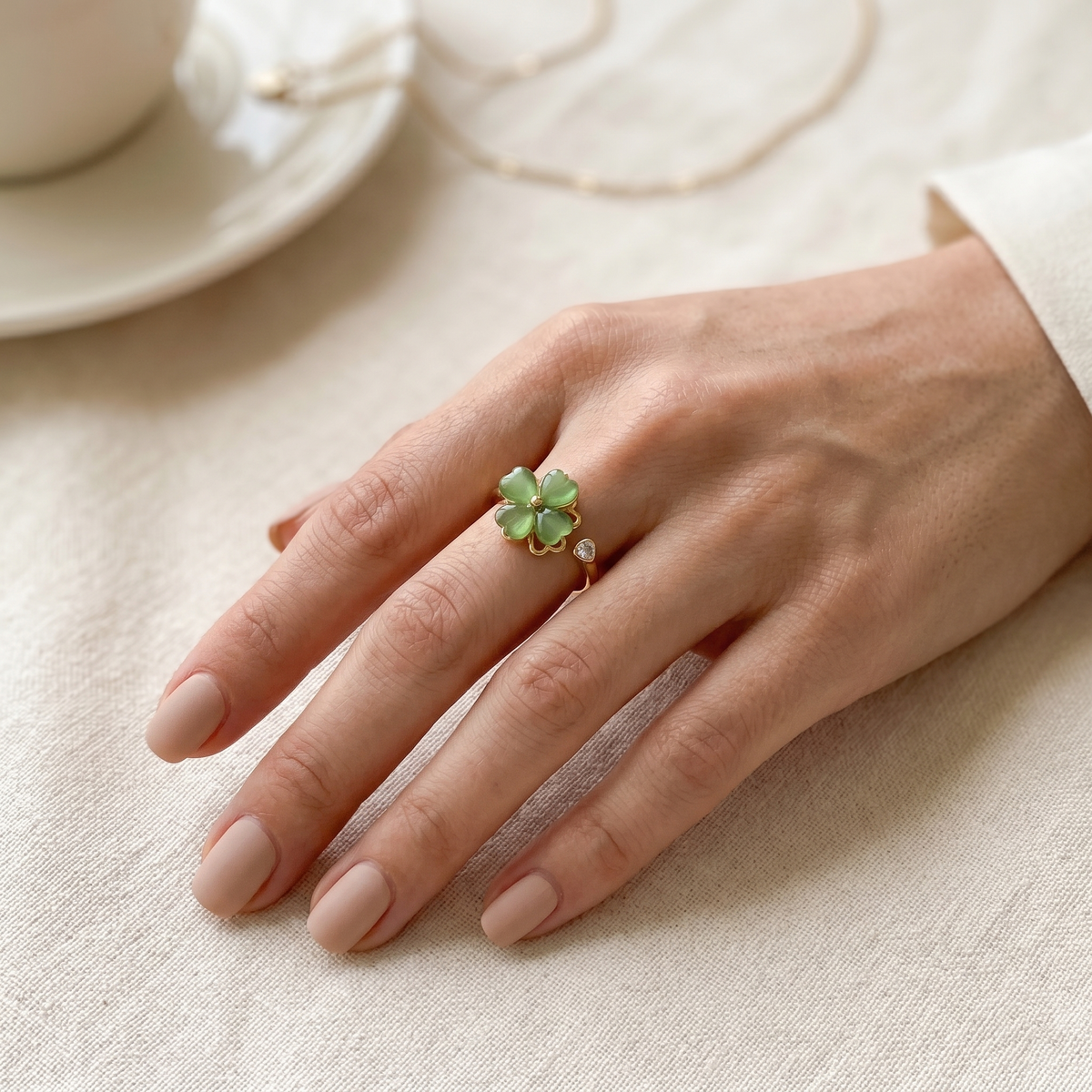 Jade Clover Ring